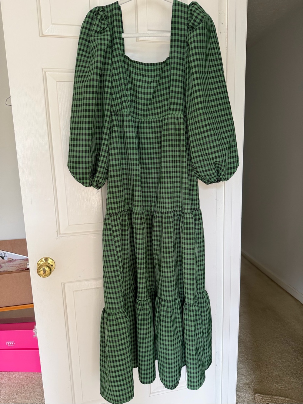 Nasty Gal Green Gingham Tiered Maxi Dress